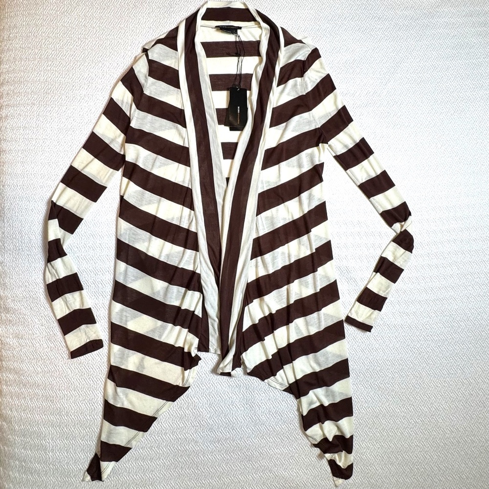 NWT BCBG MAXAZRIA Cardigan Lightweight Brown & Ivory Striped Modal Size XS/S